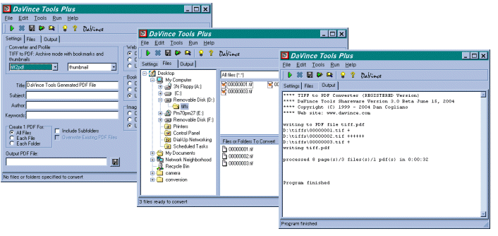 Screenshot of GUI DaVince Tools interface
